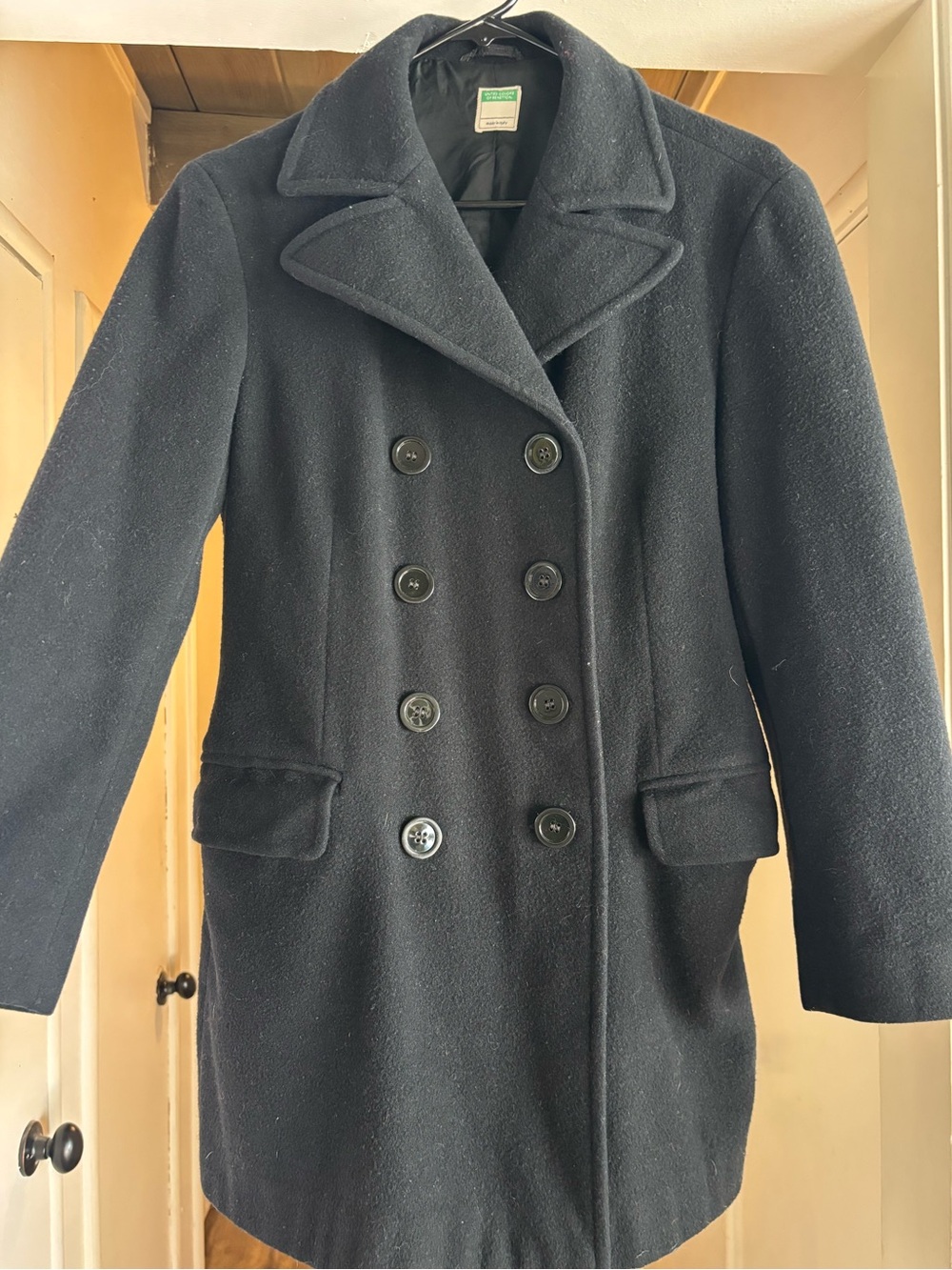 United Colors Of Benetton Black Double-Breasted Wool Peacoat